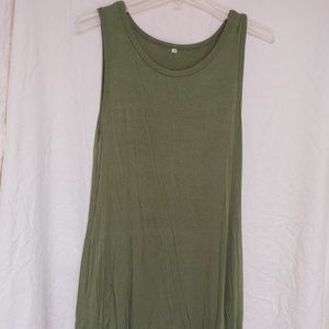 Camisunny Sleeveless Pull On A-Line Tank Dress with Pockets in Olive Size M